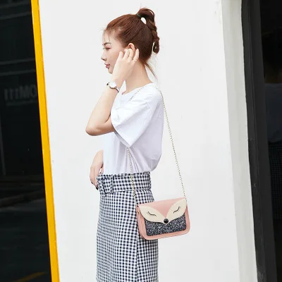 FLB079 2020 trendy wholesale fox luminous pu leather lady shoulder bag women chain handbag