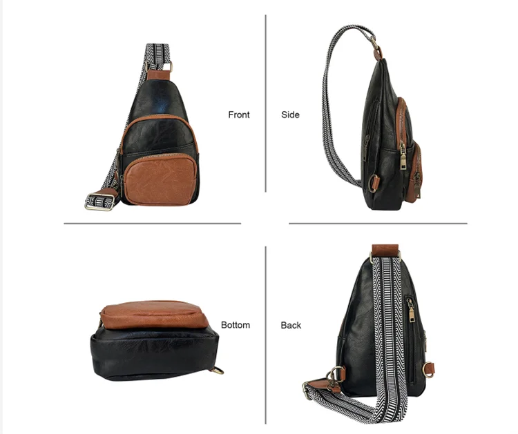 New Design Fashion Customize Print Waterproof PU Leather Guitar Strap Fanny Pack Sling Chest Crossbody Bag for Women