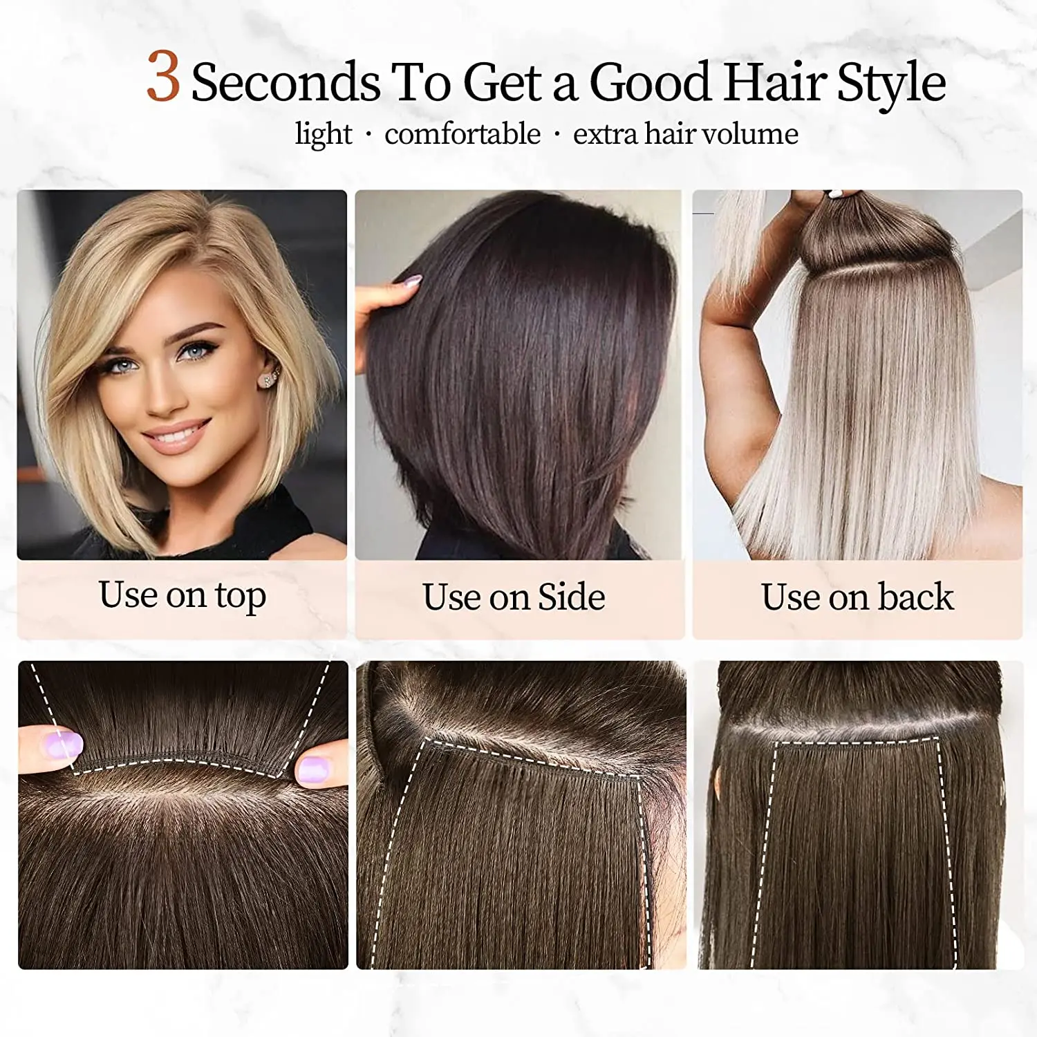 Synthetic Invisible Clips in Hair Extension with Thinning Hair Adding Hair Volume Hairpieces for Daily Use