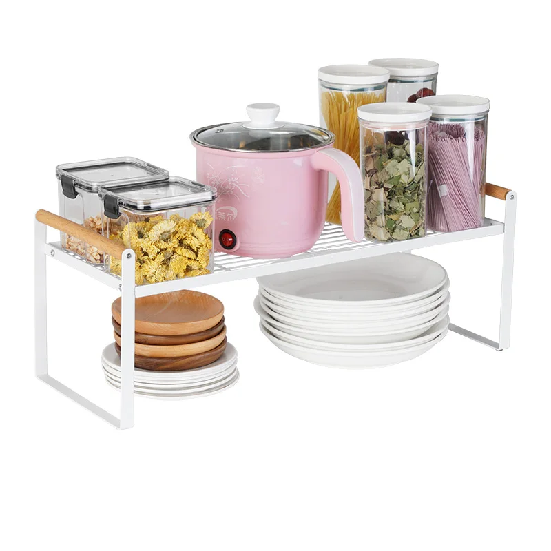Kitchen counter metal storage rack cabinet countertop wooden stick rack stackable tableware rack
