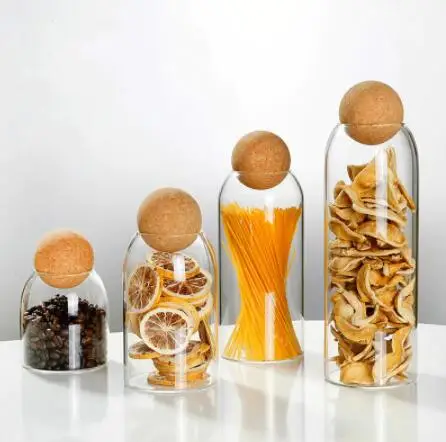 Reihey Glass Airtight Canisters Tall Glass Storage Containers with Spherical Cork Lids Glass Canister for Food Storage