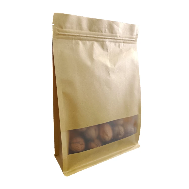 Plastic White Brown Paper Window Zipper Bag Coffee Nuts Tea Snack Storage Bags with Clear Window