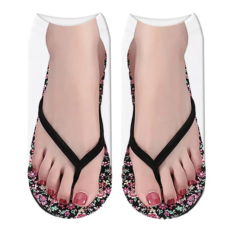Wholesale Custom Low Cut Ankle Silly Socks Funny Flip Flop Socks 3d Manicure Print Sandal Socks