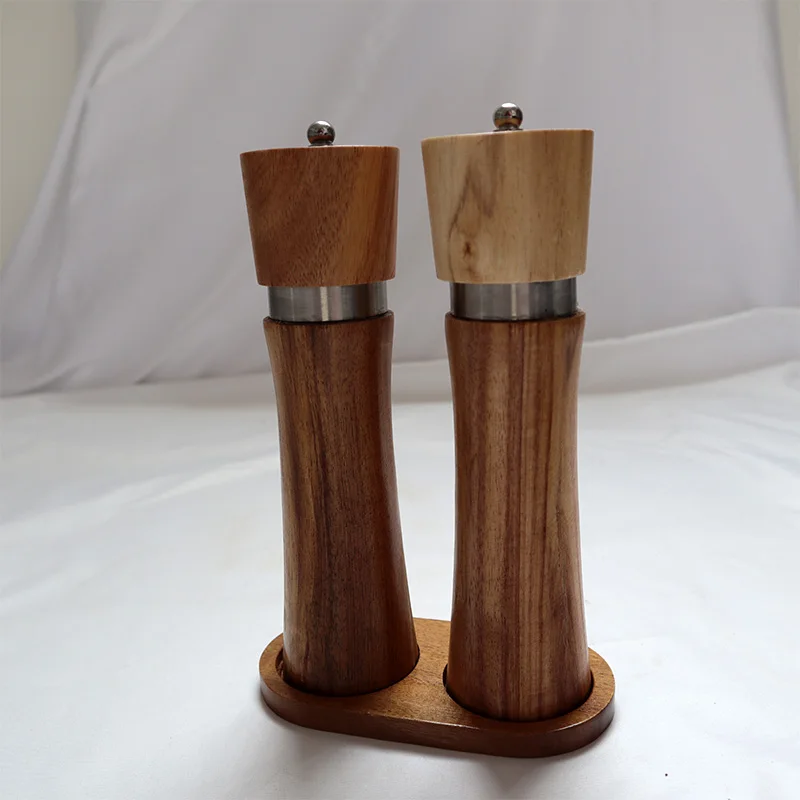 Salt and Pepper Grinder Set, Wood Pepper Mills, Wooden Salt Grinders Refillable Manual Pepper Grinder