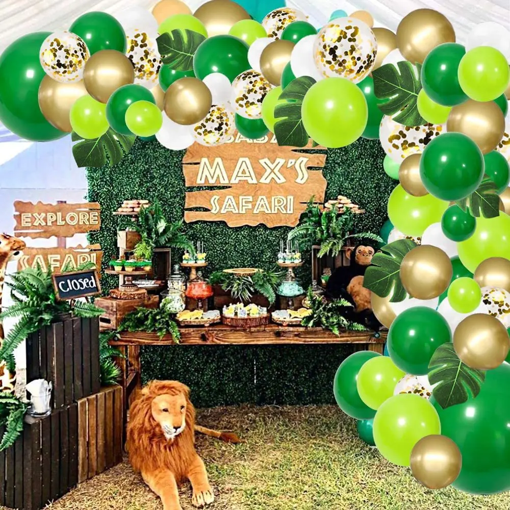Green Jungle Theme Metallic Balloon Set Kids Birthday Wedding Party Decoration Latex Balloon Set