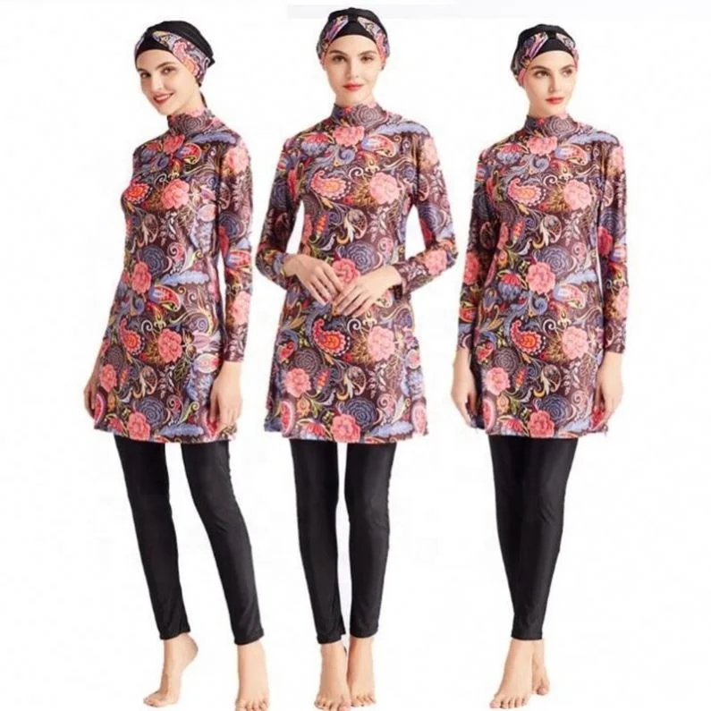 Fashion Plus Size Print Burkinis Women Muslim Swimwear Hijab Islamic Swimsuits