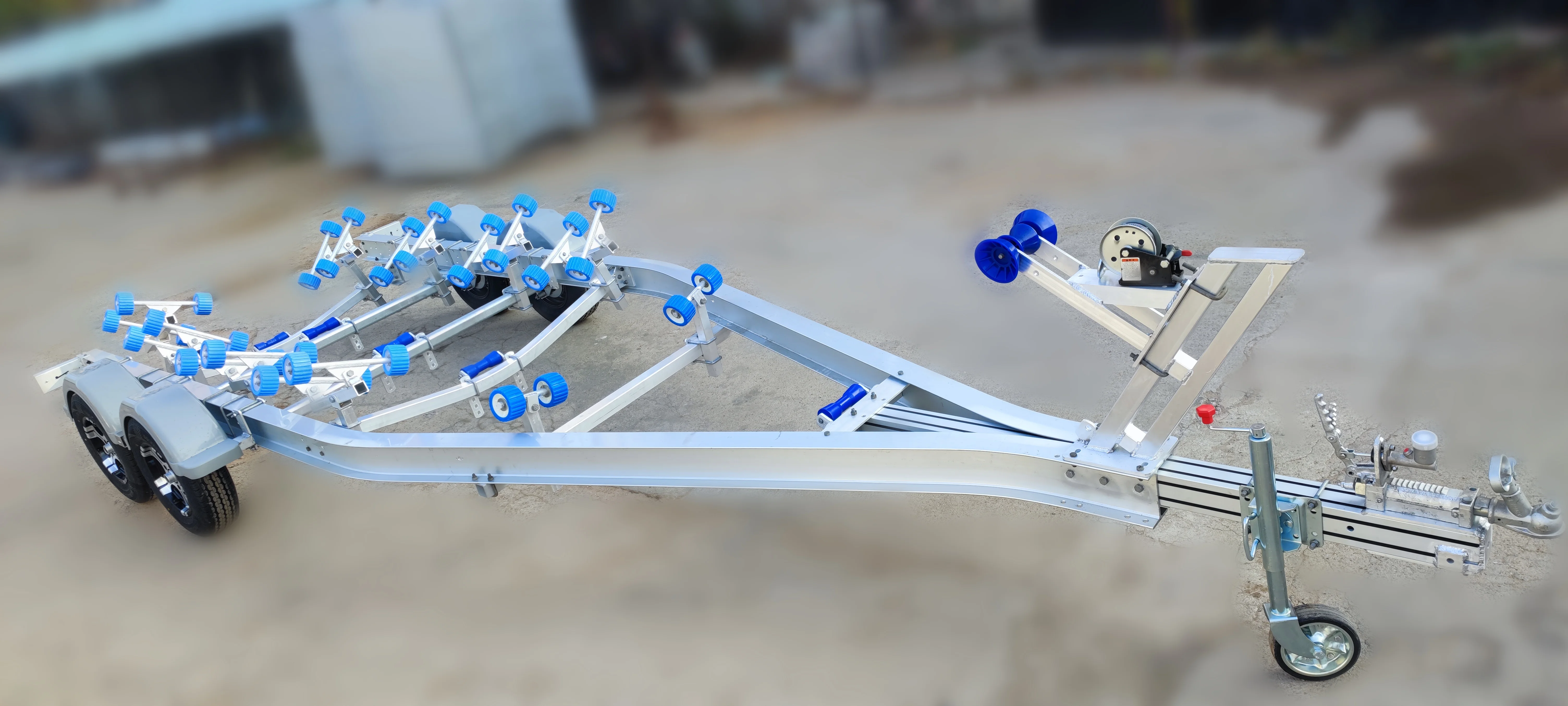 Low price trailer aluminium 22ft tandem axle wobbly rollers