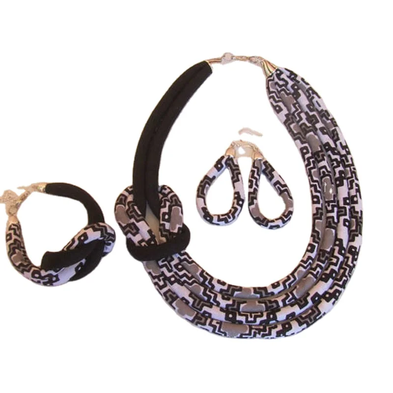 BRW 2019 Африканский комплект ювелирных изделий для женщин ожерелье серьги браслет африканская Анкара вощеная ткань ручной работы этнический комплект ювелирных изделий WYX02