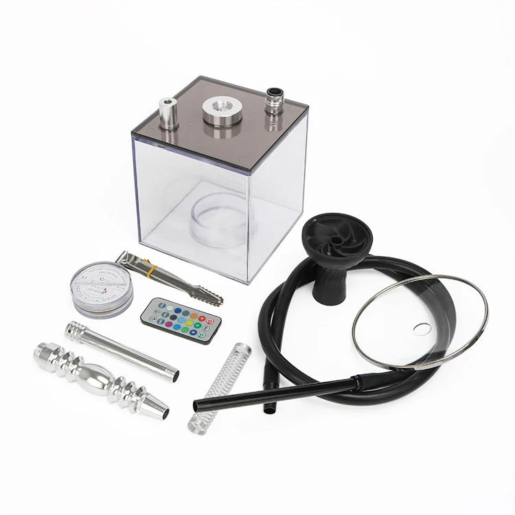transparent clear high quality square flash light hookah shisha