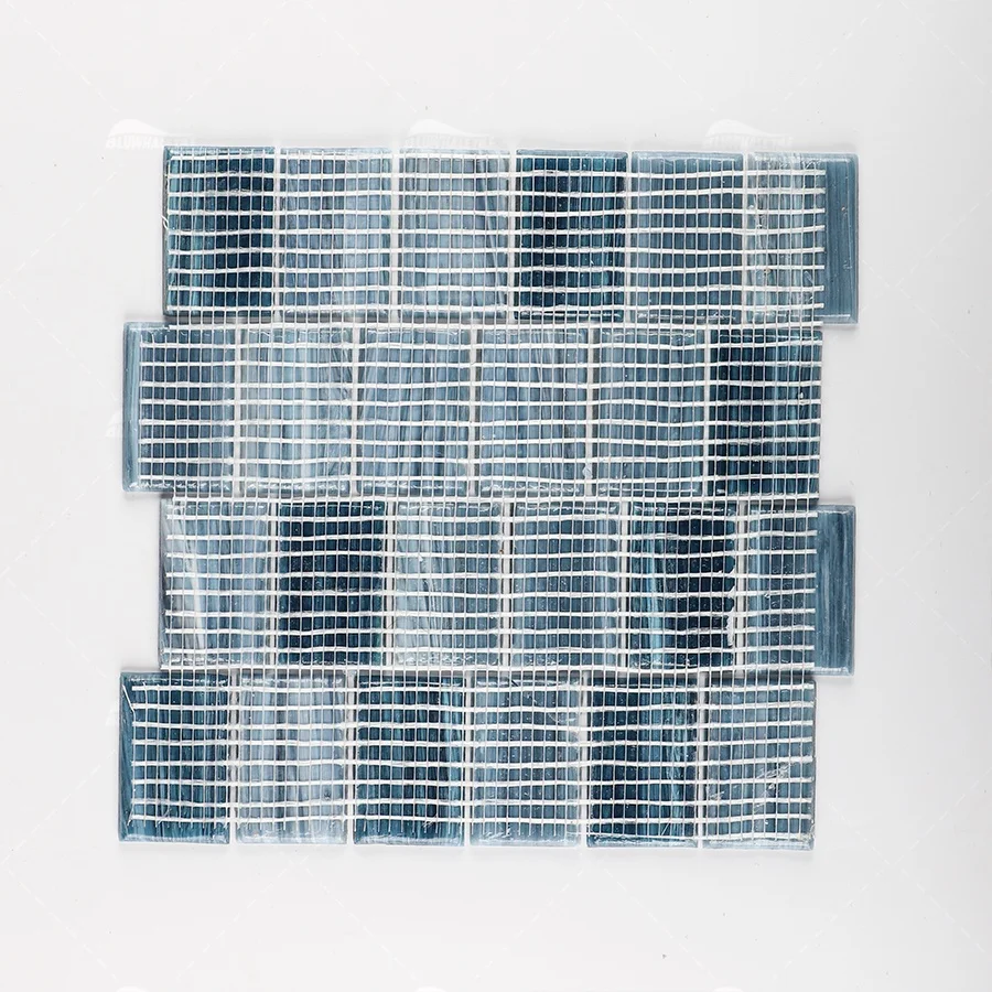 Bluwhale Tile Backsplash Pool Waterline Blue Pearl White Matte Rectangle Iridescent Glass Moasic Tile For Swimming Pool