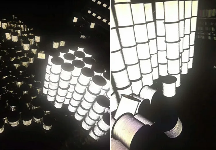 wholesale high visibility fabric thread 2mm double sides silver gray colorful light reflective PET yarn for rope scarf knitting