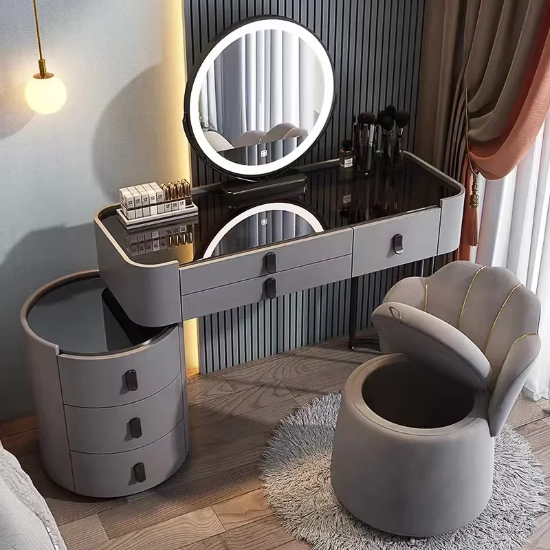 Bedroom Furniture Modern Simple Multi-functional Princess Dressing Makeup Table With Side Cabinet Vanity Smart Mirror