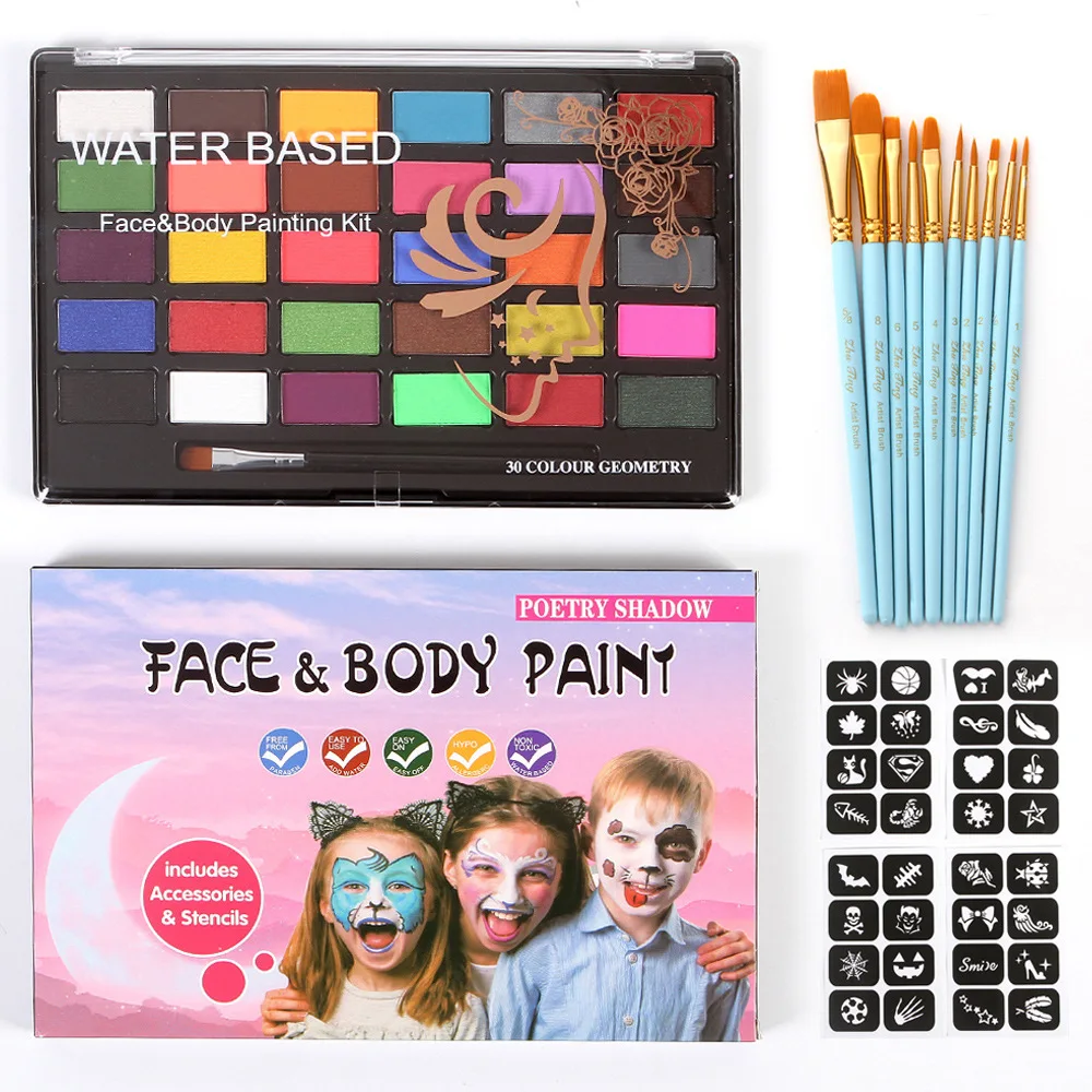 Makeup Dress Beauty Palette with Brush Kit Christmas Face Body Painting 30 Color Kids Flash Tattoo Painting Art Halloween Party
