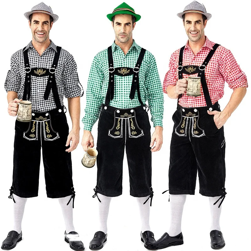Amazon German Halloween Red Plaid Shirt Overall Bavarian Traditional Festival Party Men Oktoberfest Costume (1600305337306)