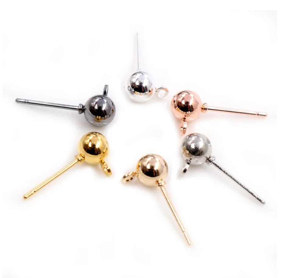 50pcs/lot 3/4/5mm 6 Colors Pin Findings Stud Earring Basic Pins Stoppers Connector For DIY Jewelry Making Accessories
