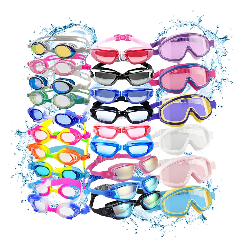 Wholesale all kinds fog proof waterproof  kids adult diving silicone swimming goggles anti-fog eye protection swim goggles