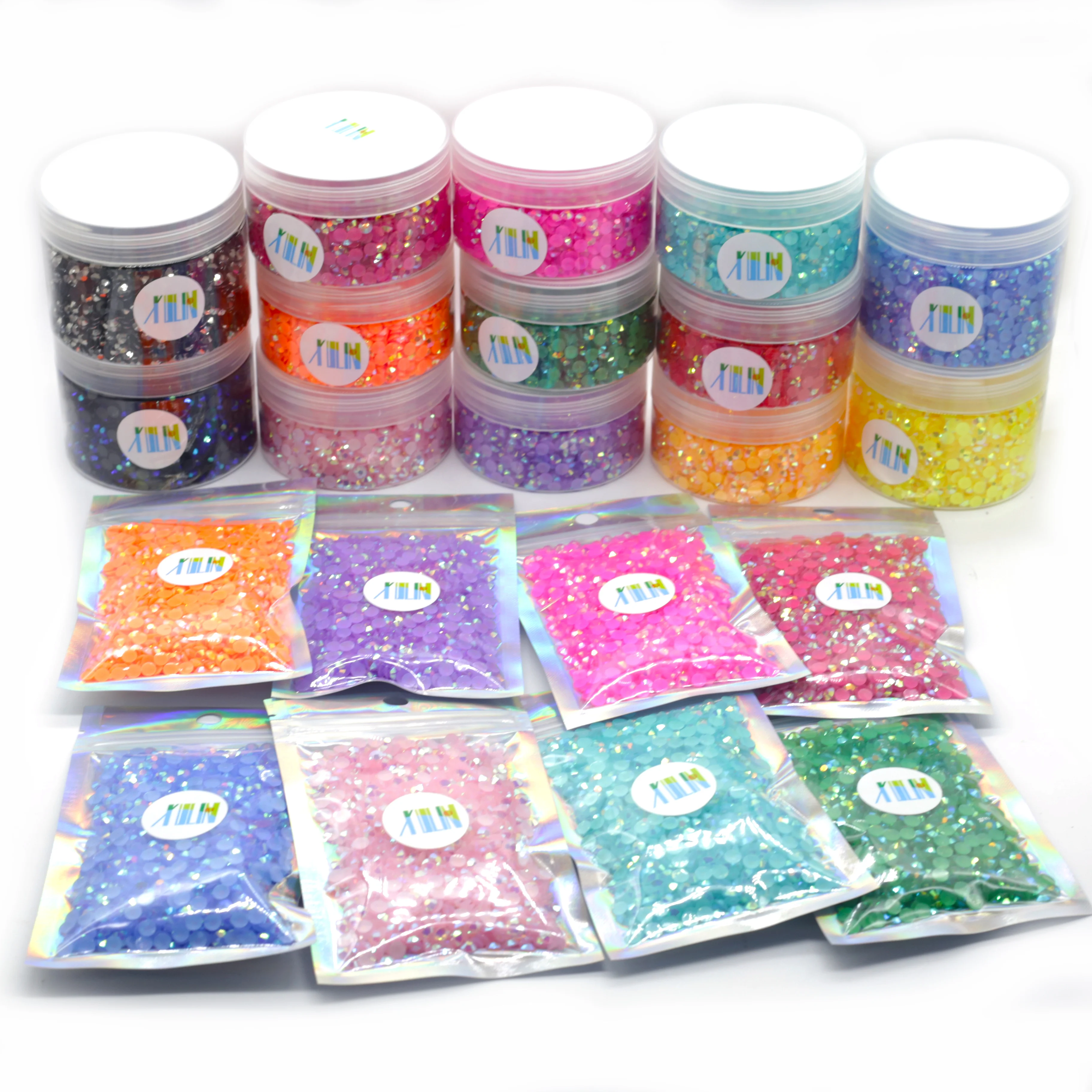 XULIN Factory Wholesale Bulk Package 2mm 3mm 4mm 5mm 6m Flat Back Non Hotfix Resin Jelly Solid Rhinestone For Garment Decoration