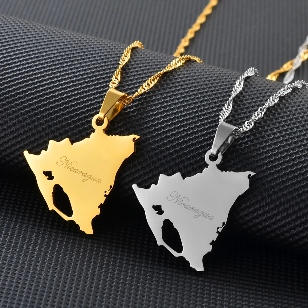 Nicaragua Map Pendant Necklace Silver/Gold Stainless Steel and Copper Jewelry for Weddings Nicaraguan Style #265221
