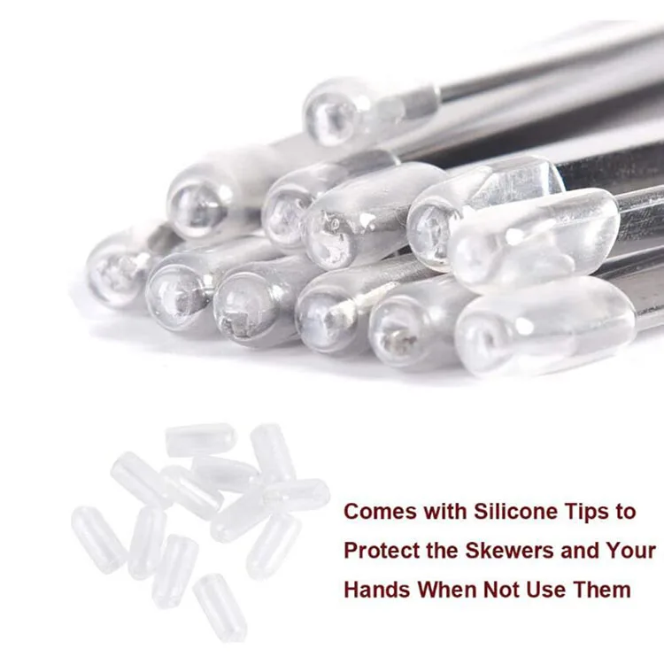 Accessories Tool Set Long Metal Kabob Skewers With Wooden Handle Stainless Steel Bbq Grill BBQ fork grill skewer