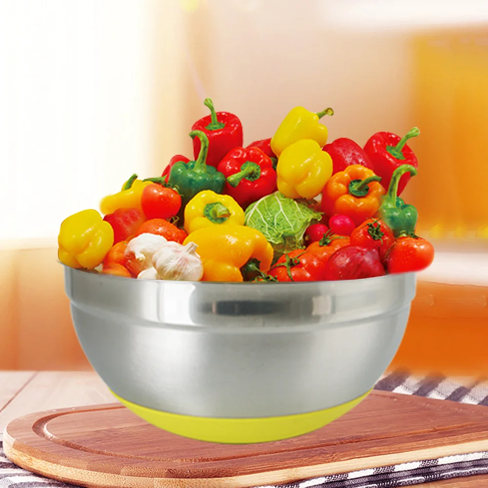 Factory Direct Wholesale  Multi functional  Non-slip Silicone Salad Mixing Bowl with Lid 201 Stainless steel Nesting Salad bowl