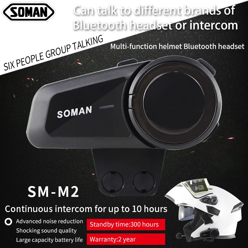 SOMAN BT Motorcycle Intercom Casco Headset Helmet  BT Earphone Kits FM Radio SM-M2