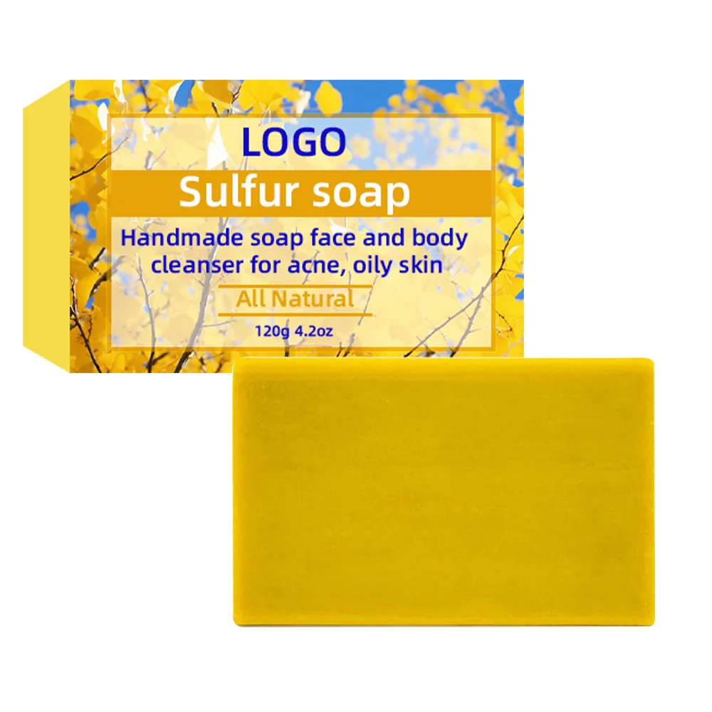 Private Label Anti-Microbial Natural Herbal Soap Face Body Bathing Mite Remover Sulfur Soap