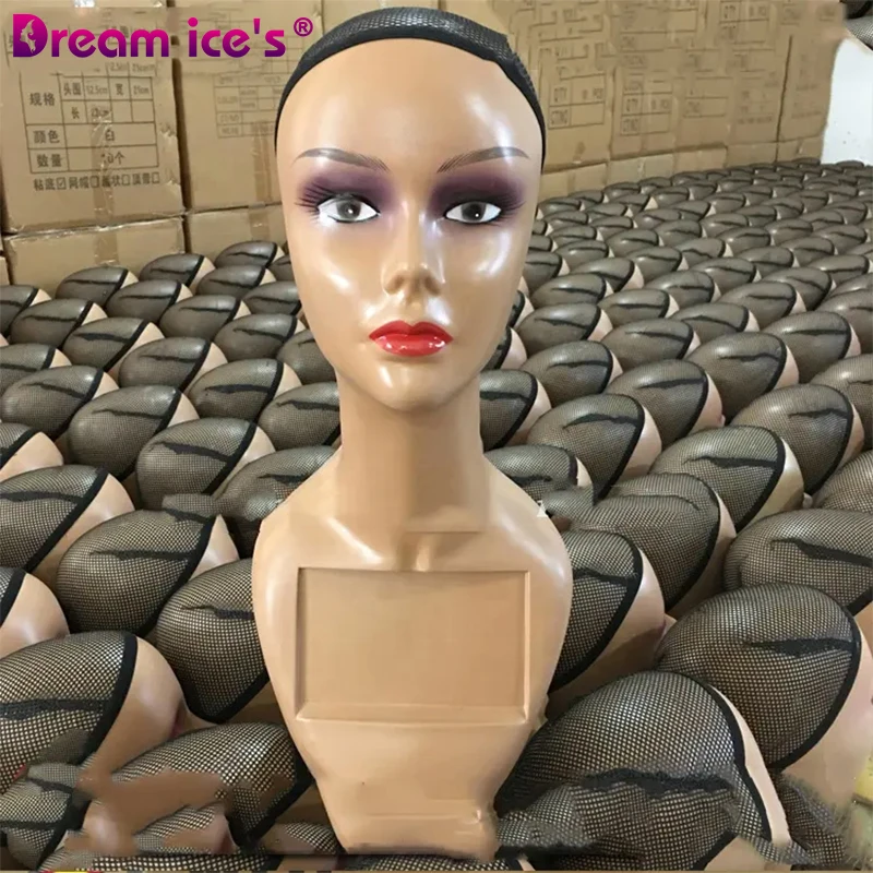 Wholesale Custom Logo Makeup African American Pvc Realistic Female Wig Display Mannequins Head With Shoulders Bust For Wigs
