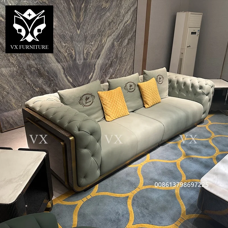 Custom Sectional Synthetic Leather Sofa Set Furniture Luxury White And Golden Beauty Salon Synthetic Leather Couch