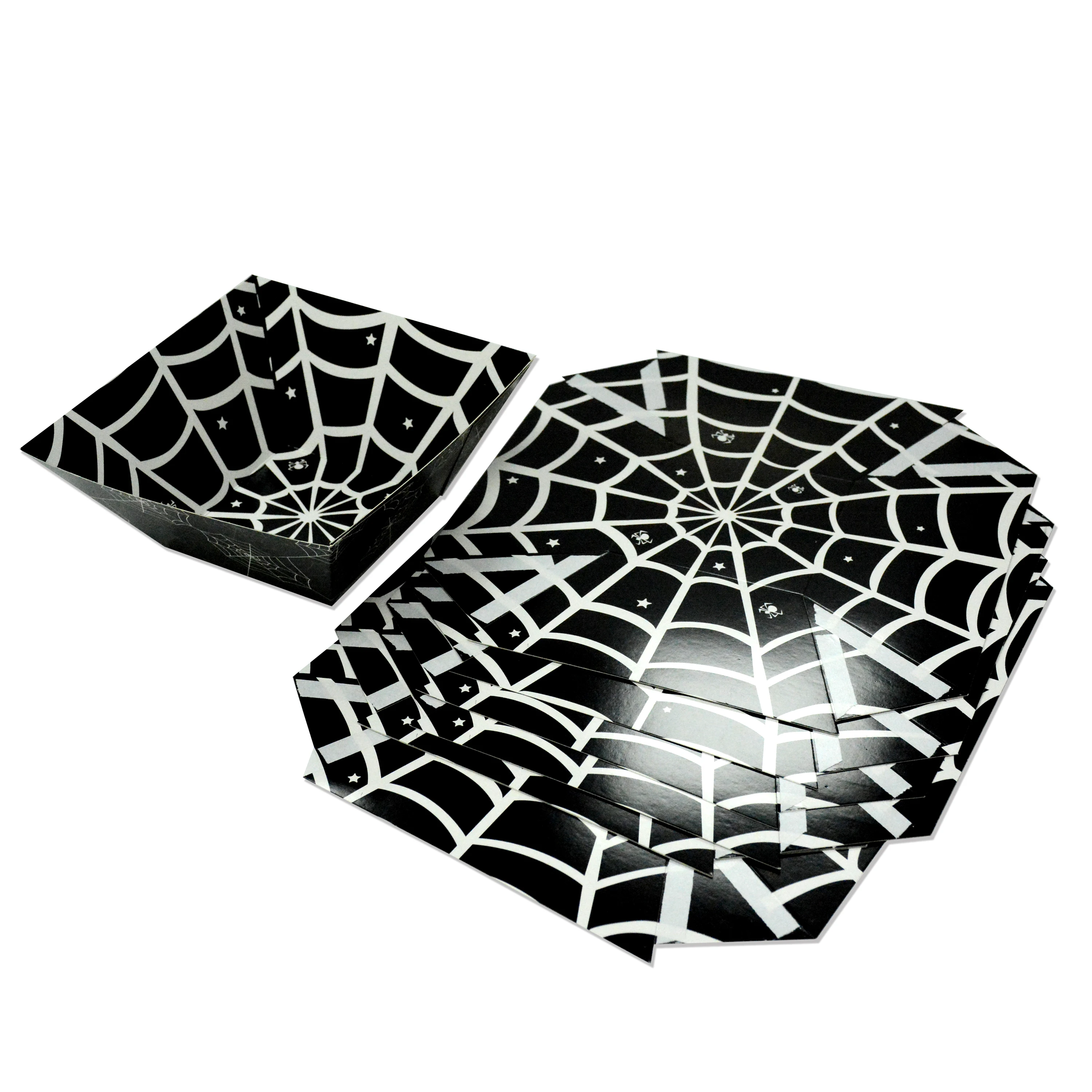 Customize Paper Party Plate Halloween Party Supplies Paper Packing Food Grade Spider Theme Halloween Candy Packing Decor Box