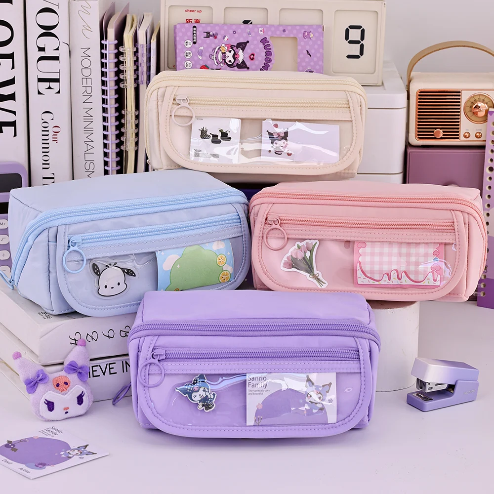 Simple Solid Color Pencil Case Fabric Octagonal Stationery Box Student Large Capacity Canvas Pencil Case Stationery Storage Bag