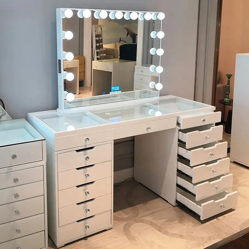 Black Vanity Chair Dresser With Mirror Vanities Luxury Led Lights Mirrored Table Princes Bedroom Smart Light White Makeup