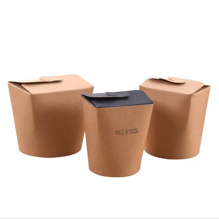 Custom round bottom disposable soup bowl soup cup brown paper noodle bowl printable multigrain fried rice paper barrel