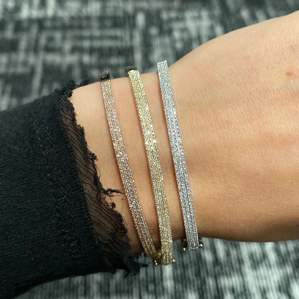 Bling Silver Gold Color Fashion Women Jewelry Full Paved 5A Cubic Zirconia Three Layer Diamond CZ Bangle Bracelet