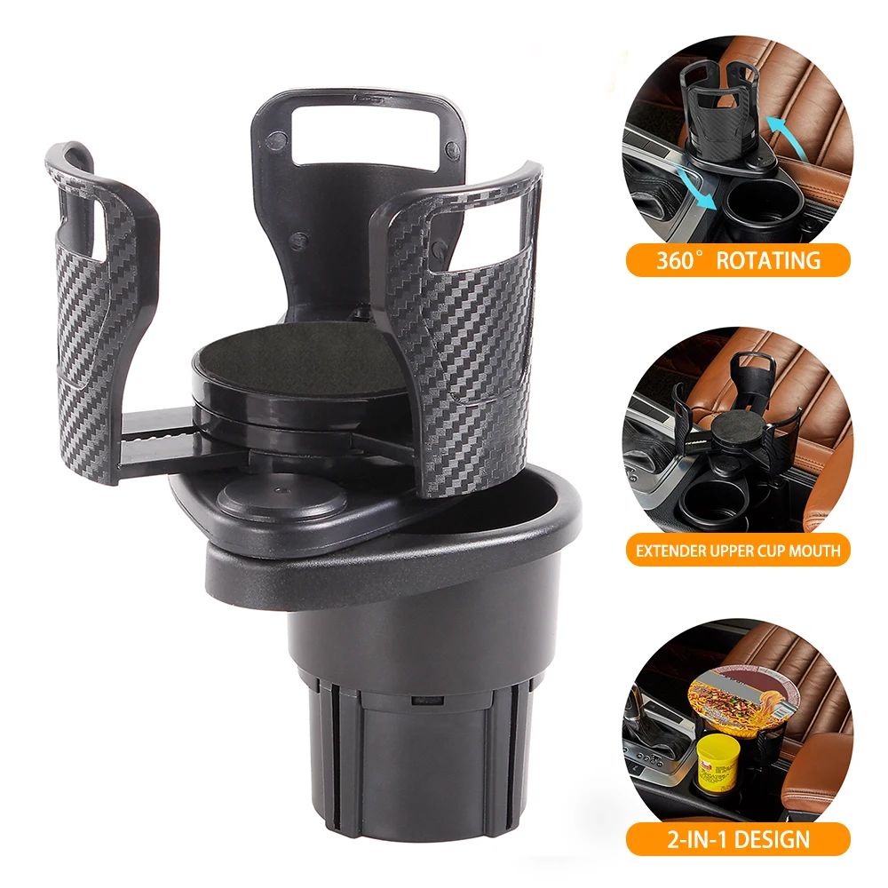 2 in 1 Multifunctional Universal Plug-in Car Cup Holder Extension Adapter 360 Degree Rotation Adjustable Base Fixed Storage Rack