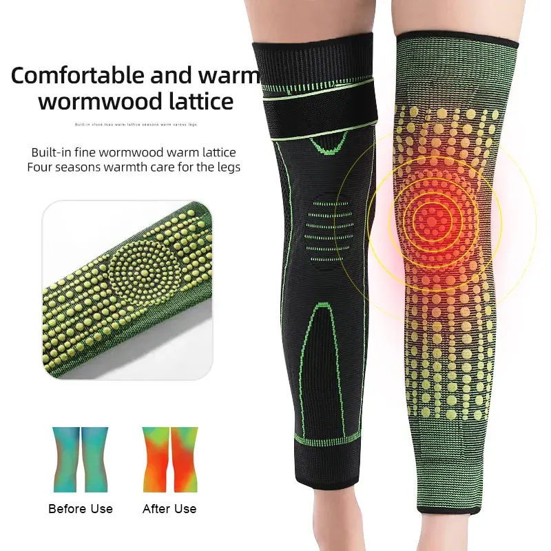 Lengthened Calf Knee Pads Men Women Basketball Running Cycling Non-slip Compression Straps Cold-proof Wormwood Knee Pads