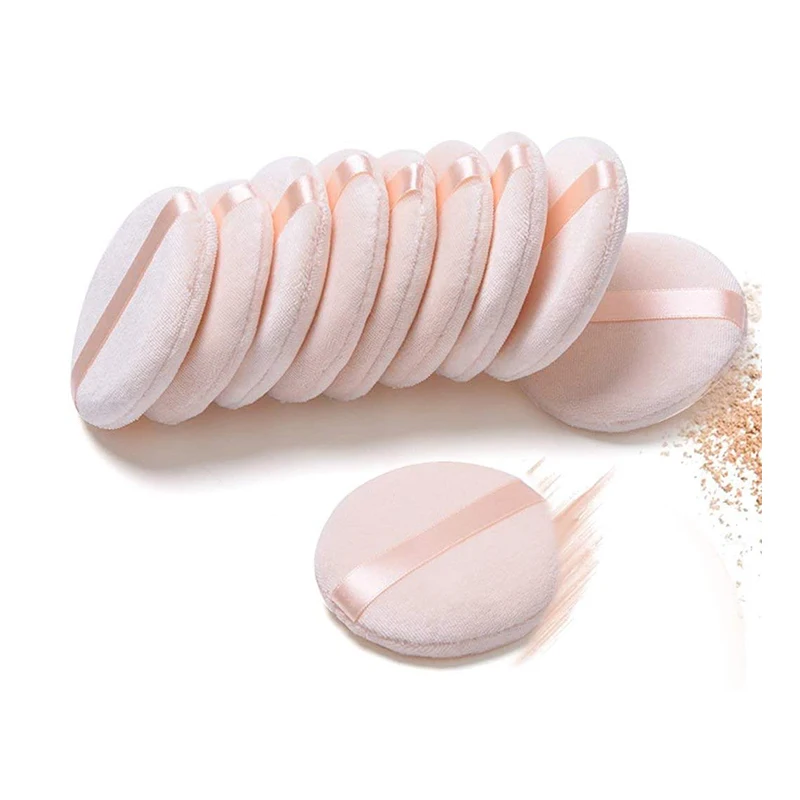 SBelle OEM Puff for Powder Foundation 3.15 inch with Strap Blending for Loose Mineral Body Powder Pure Cotton Powder Puff