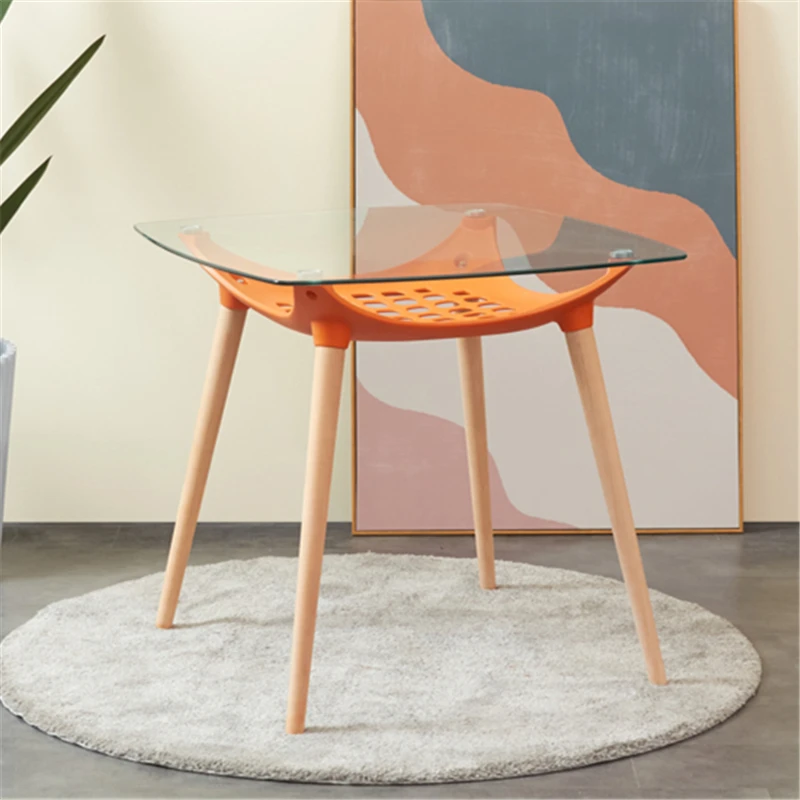 
Free sample cheap home furniture wholesale modern glass top square dining table with wood legs 