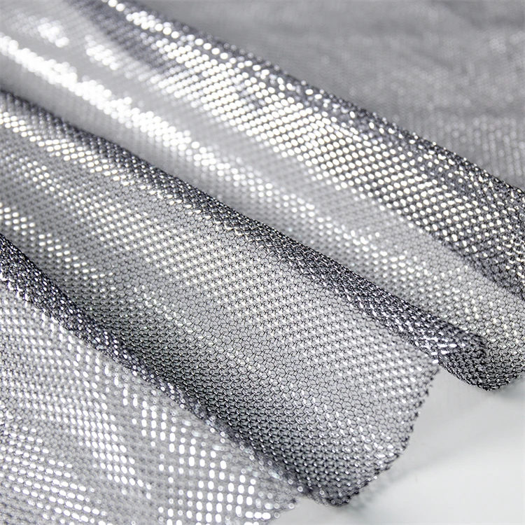Wholesale 100% Polyester Tricot Knit Jersey Fabric Glitter Fishnet Stretch Air Mesh Gold Lurex Tulle Metallic Thread Fabric