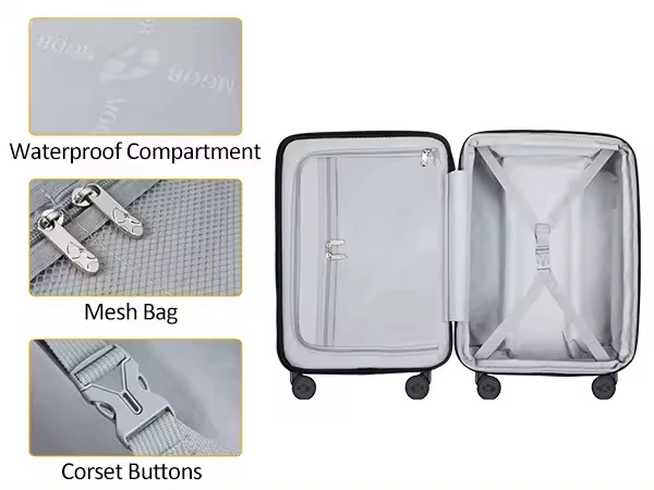MGOB Style Suitcase Style Suitcase  Hard Shell   USB Port Multifunctional PC Luggage Front Opening Trolley Luggage