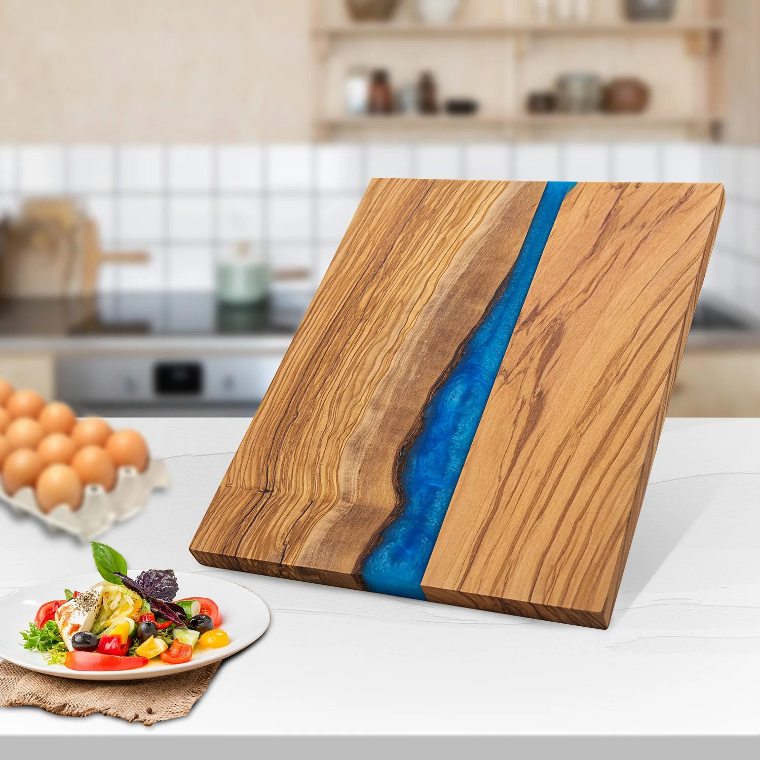 River Wave Acacia Wood and Epoxy Resin Cutting Board for Serving Meat Fruit Bread-Tableware Charcuterie Board