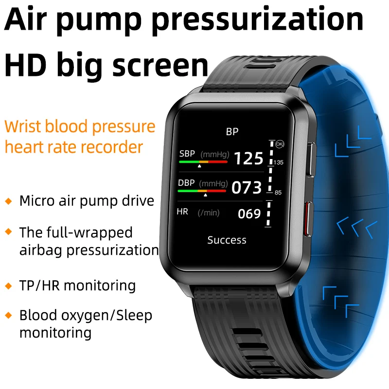 2022 New Air Pump Air Bag Accurate Medical Level Blood Pressure Blood Oxygen Body Temperature Heart Rate Smart Watch for the Old