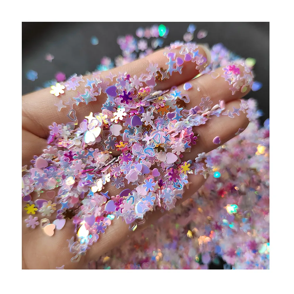 Смешанные белые розовые фиолетовые пайетки для ногтей 3 мм Звезда Сердце цветок ПВХ россыпью Сделай Сам дизайн конфетти Декор