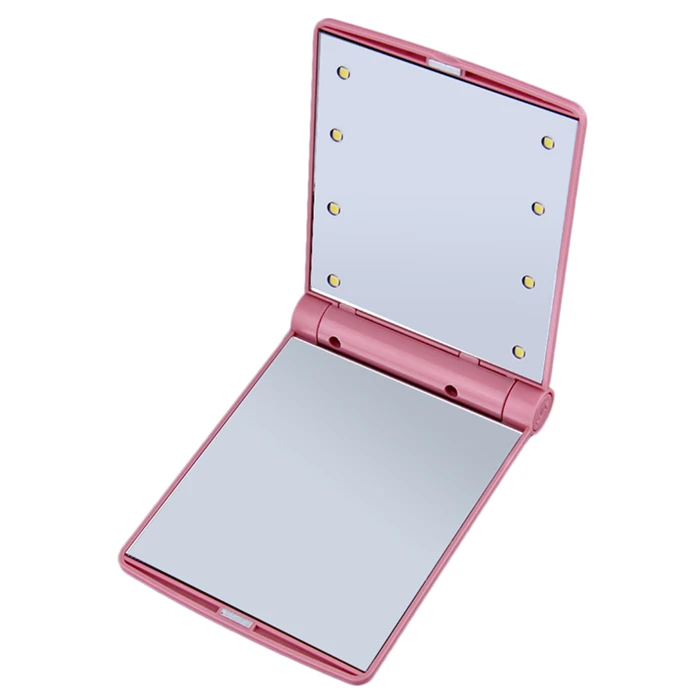 News 8 LED Makeup Travel Mirrors Mini Portable Folding Hand Cosmetic Make Up Pocket Mirror With 8 LED Light for Women
