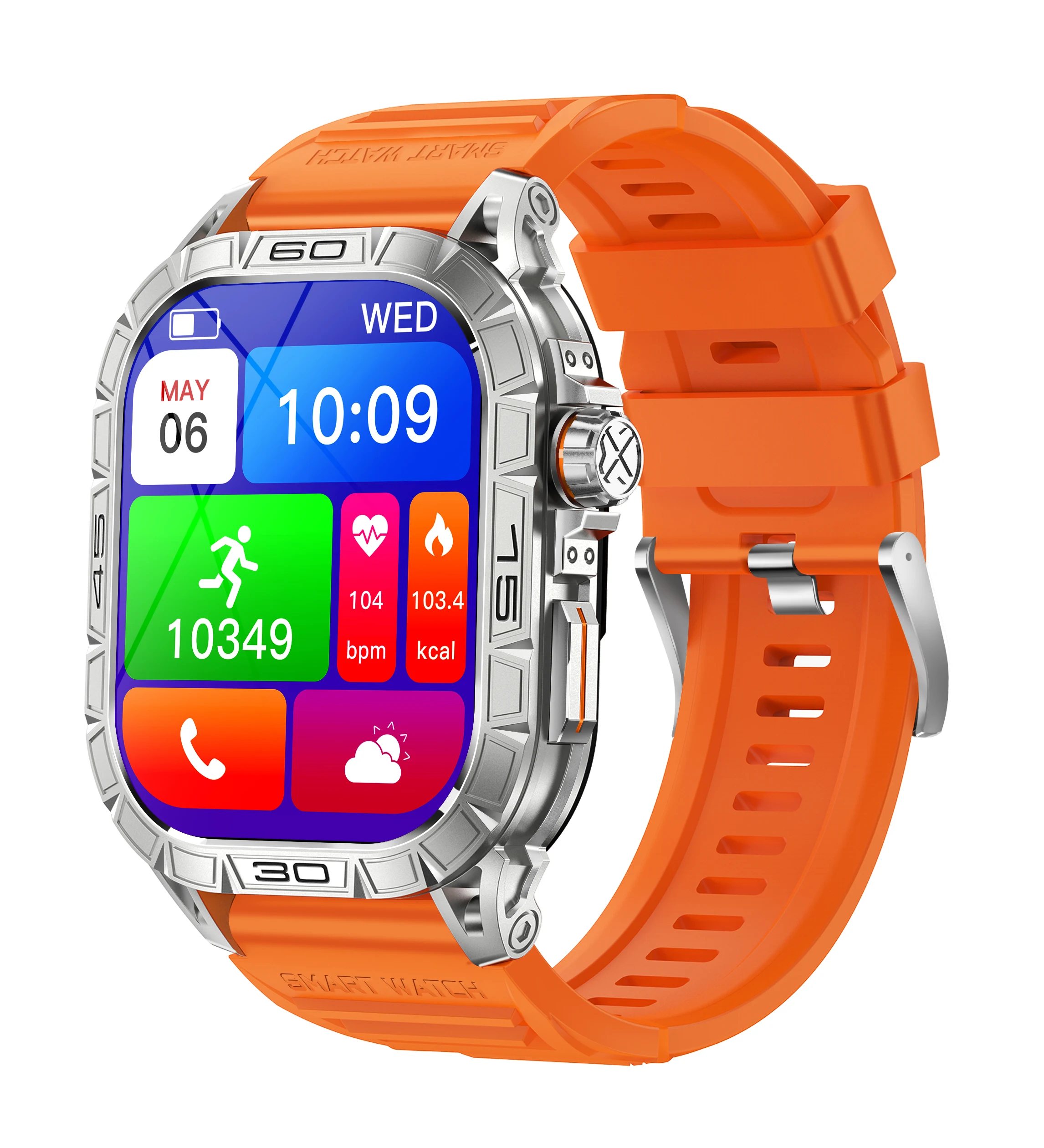 2024 Outdoor Smart Watch for Men BT Call IP68 Waterproof Large Memory Outdoor Sports Smartwatch 380mAh Large Battery