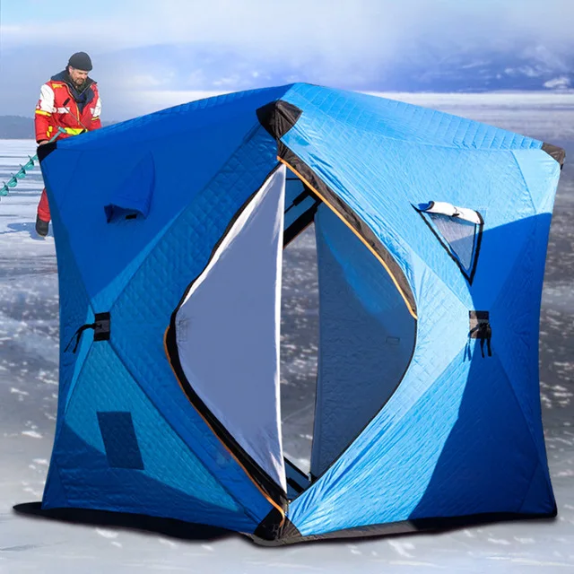 Portable Double-Layer Oxford Tents 3-4 People Windproof Pop-Up Ice Fishing Hunting Shelter Winter Outdoor Activities Sauna