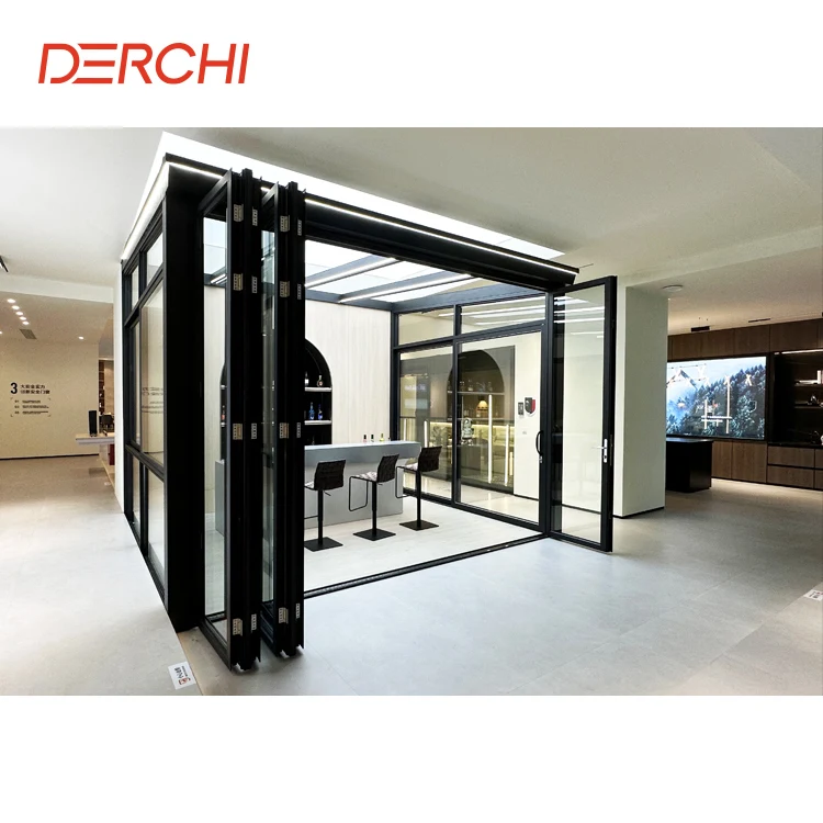 DERCHI Custom energy saving double glazed balcony accordion bifold doors aluminium folding patio door