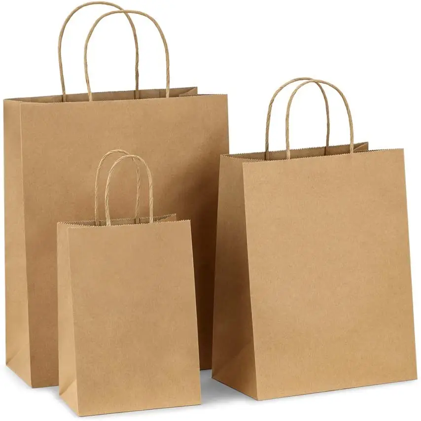 Wholesale Custom Logo Printed Food Paper gift Shopping brown kraft paper bags with Handle