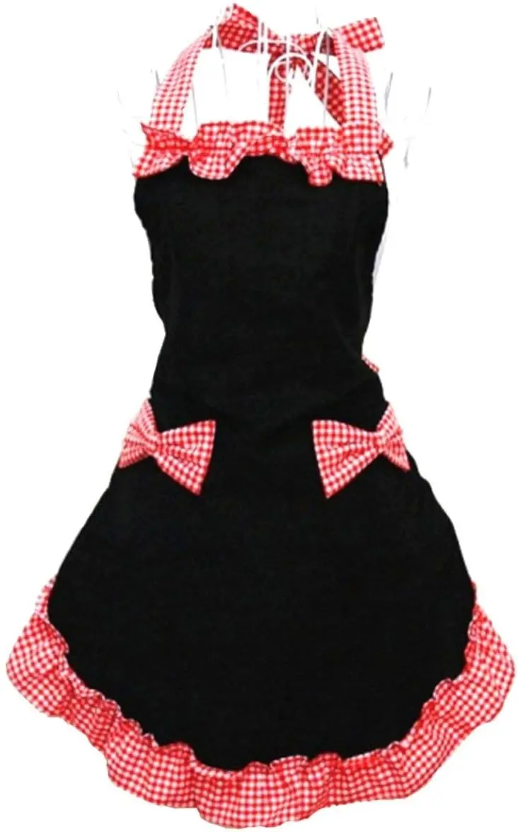 Cute Retro Lovely Vintage Ladies Kitchen Flirty Vintage Aprons for Women Girls with Pockets for Mothers Day Gift