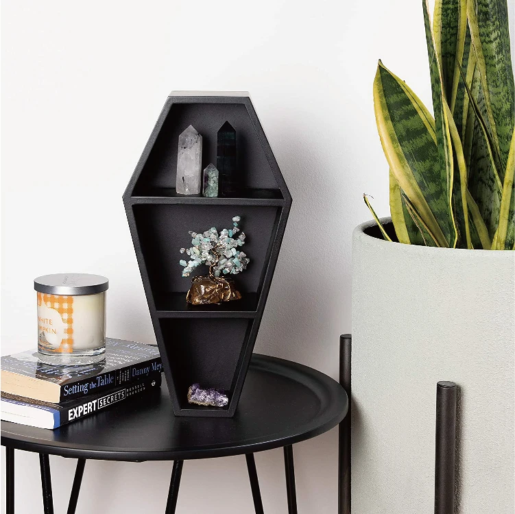Black Home Wall Decor Storage Multifunctional Hanging Floating Wooden Coffin Shelf For Table Top Wall