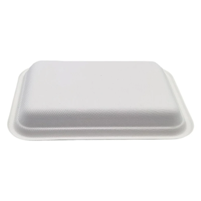 Biodegradable disposable bagasse food lunch tray heavy duty seashell prep meal sugarcane fiber tray for restaurant hotel picnic